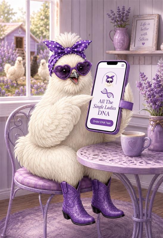All The Single Ladies DNA Silkie mascot holding a phone with the online test ordering page